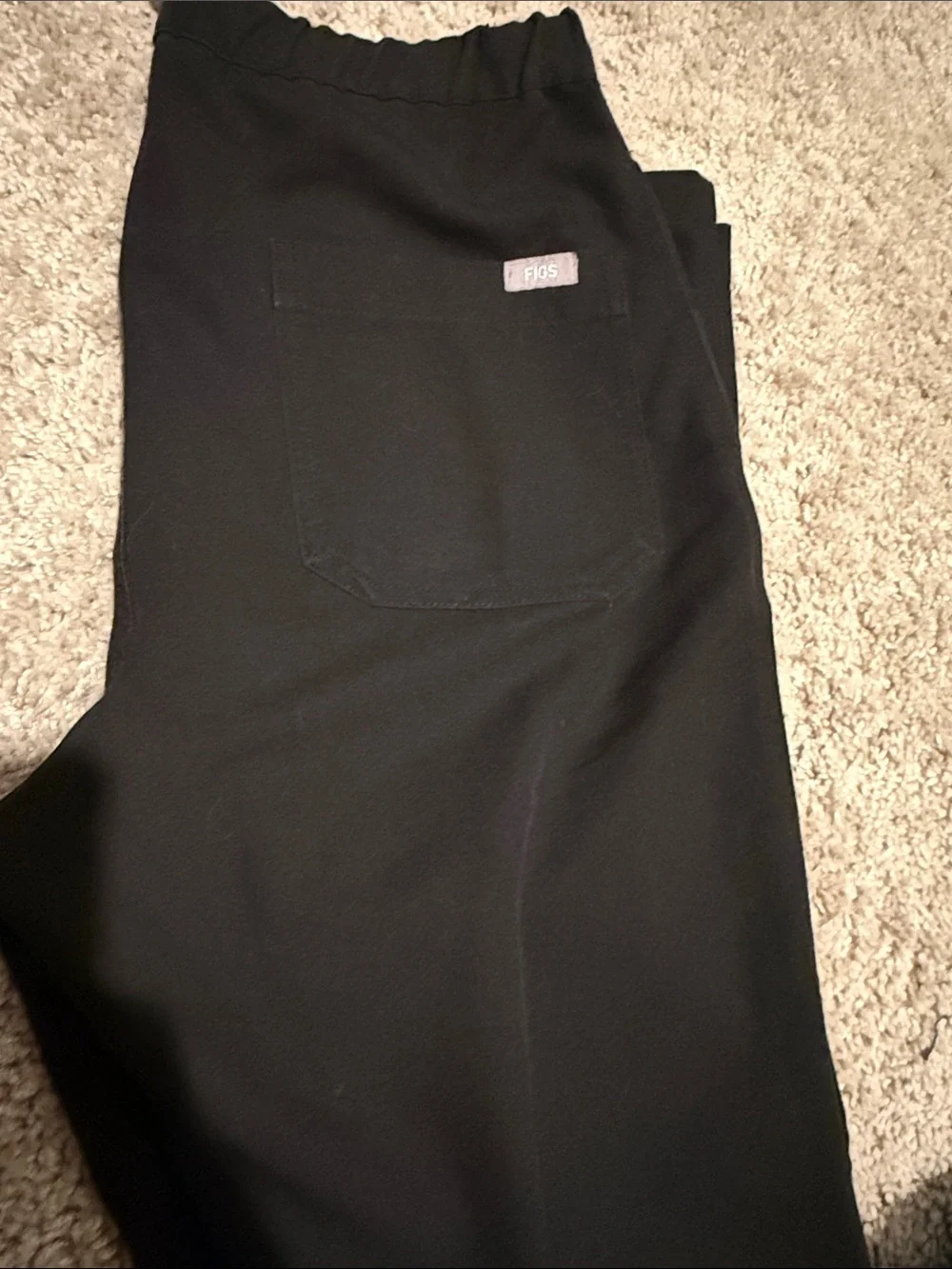 Figs Black Elastic-Waist Straight Leg Scrub Pants